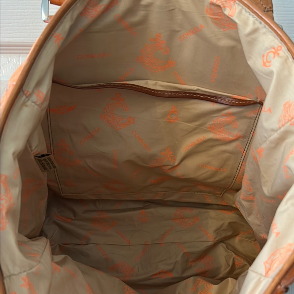 Consuela Orange Quilted Tote with Brown Leather Accents, patent coated - Picture 3 of 10